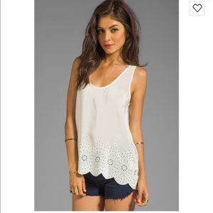 Joie Sevati Silk Eyelet Hem Tank Top (Ivory, S)